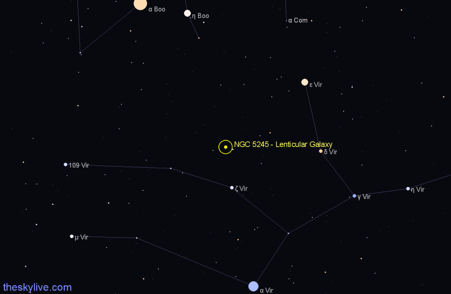 Finder chart NGC 5245 - Lenticular Galaxy in Virgo star