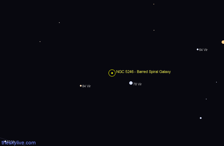 Finder chart NGC 5246 - Barred Spiral Galaxy in Virgo star