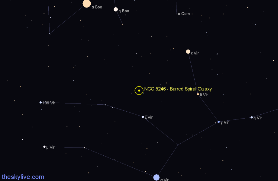 Finder chart NGC 5246 - Barred Spiral Galaxy in Virgo star