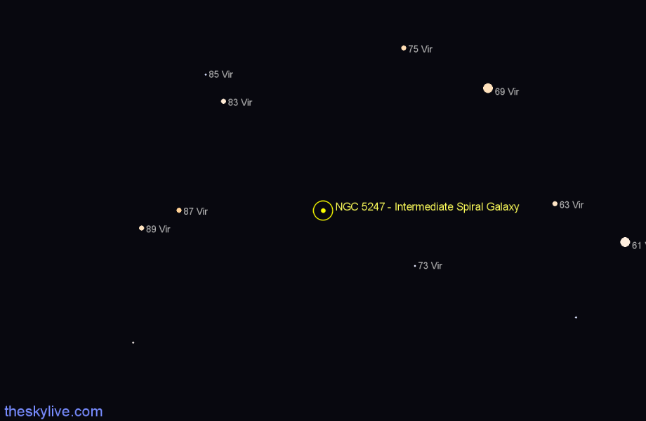 Finder chart NGC 5247 - Intermediate Spiral Galaxy in Virgo star