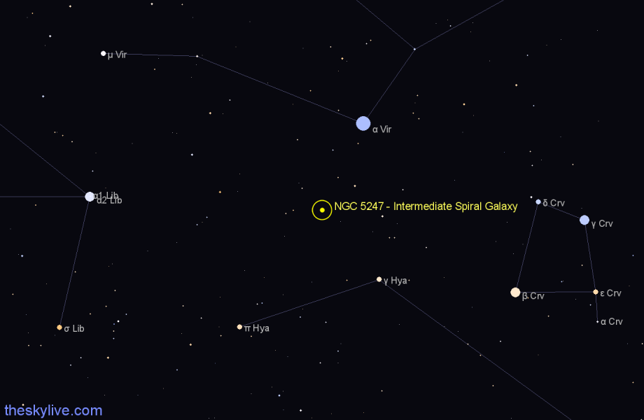 Finder chart NGC 5247 - Intermediate Spiral Galaxy in Virgo star