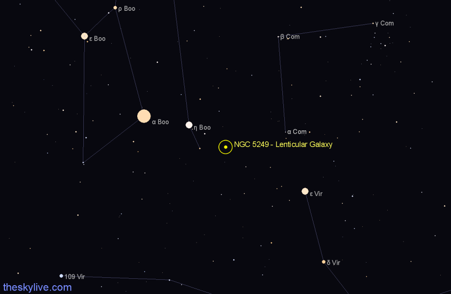 Finder chart NGC 5249 - Lenticular Galaxy in Boötes star