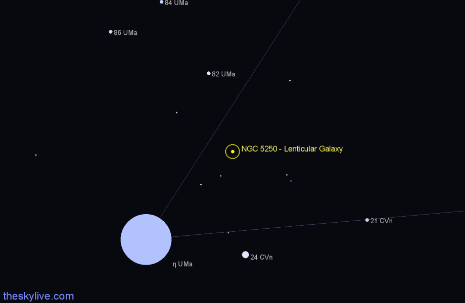 Finder chart NGC 5250 - Lenticular Galaxy in Ursa Major star