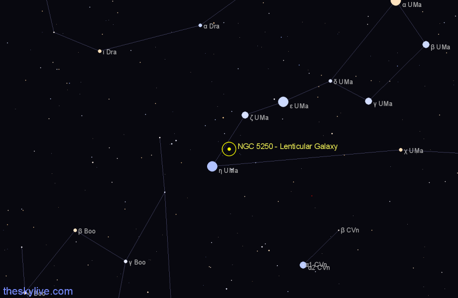 Finder chart NGC 5250 - Lenticular Galaxy in Ursa Major star