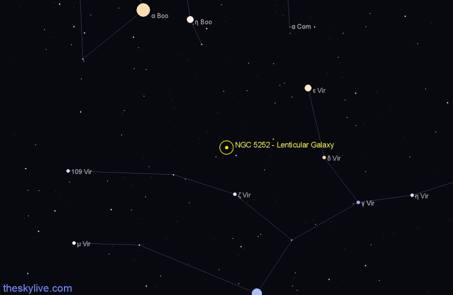 Finder chart NGC 5252 - Lenticular Galaxy in Virgo star