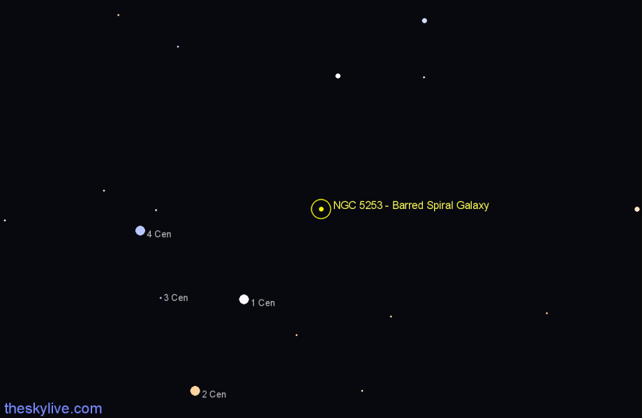 Finder chart NGC 5253 - Barred Spiral Galaxy in Centaurus star