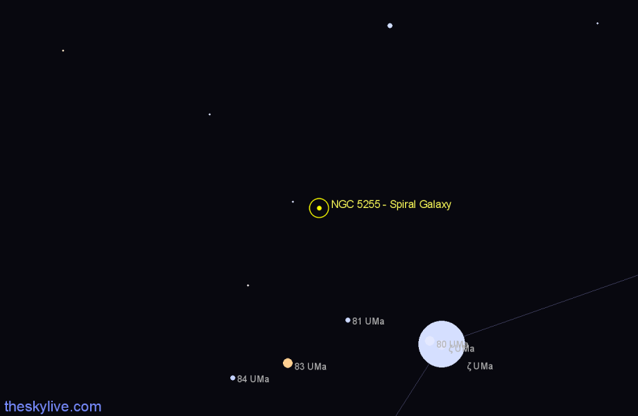 Finder chart NGC 5255 - Spiral Galaxy in Ursa Major star