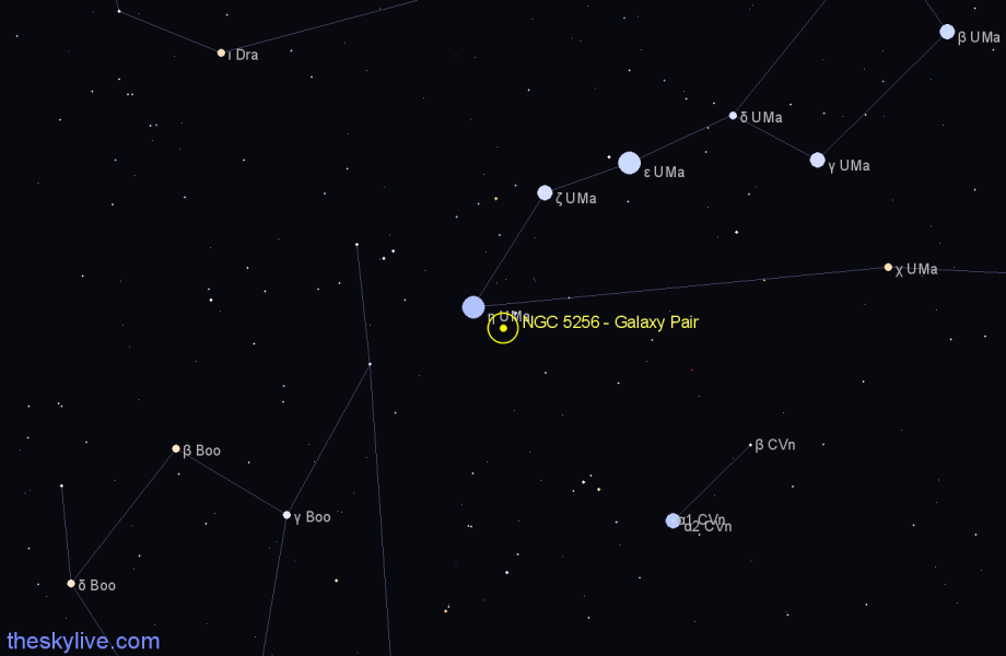 Finder chart NGC 5256 - Galaxy Pair in Ursa Major star