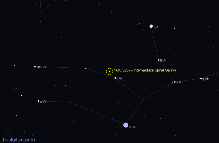 Finder chart NGC 5257 - Intermediate Spiral Galaxy in Virgo star