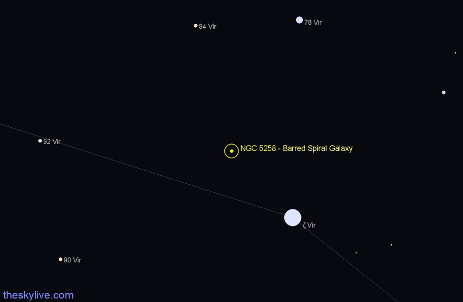 Finder chart NGC 5258 - Barred Spiral Galaxy in Virgo star