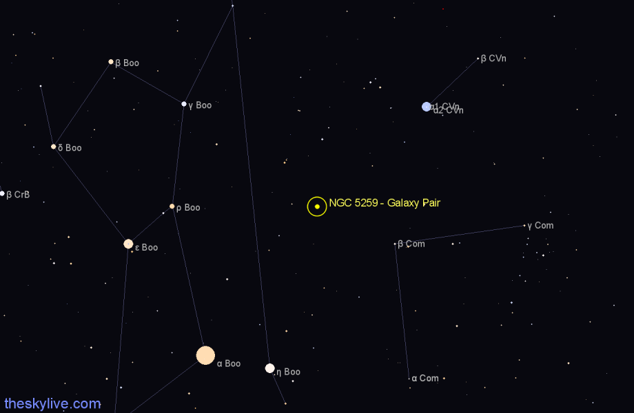 Finder chart NGC 5259 - Galaxy Pair in Canes Venatici star