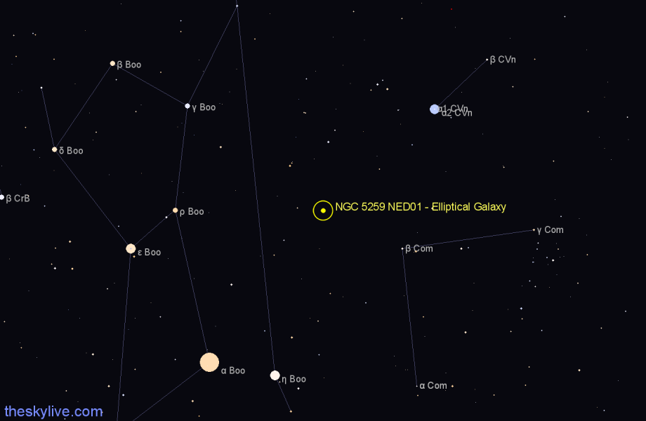 Finder chart NGC 5259 NED01 - Elliptical Galaxy in Canes Venatici star