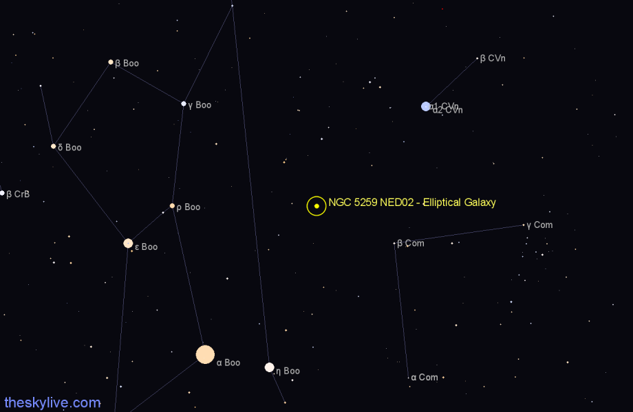 Finder chart NGC 5259 NED02 - Elliptical Galaxy in Canes Venatici star