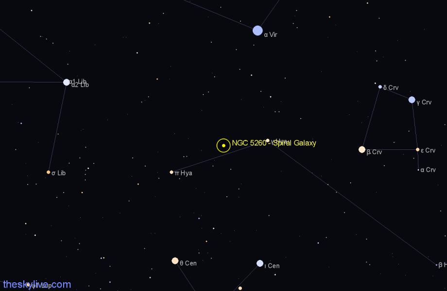 Finder chart NGC 5260 - Spiral Galaxy in Hydra star