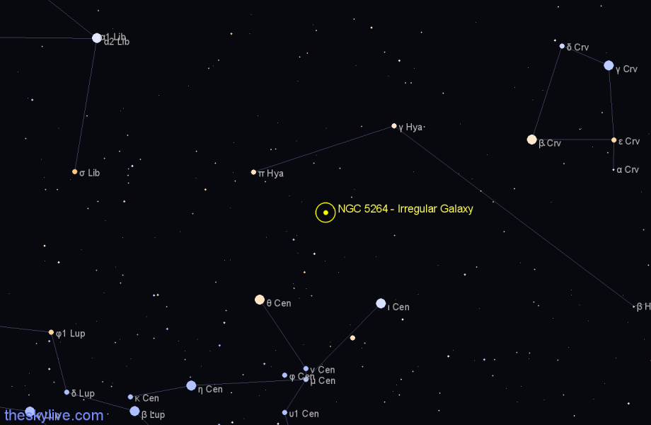 Finder chart NGC 5264 - Irregular Galaxy in Hydra star