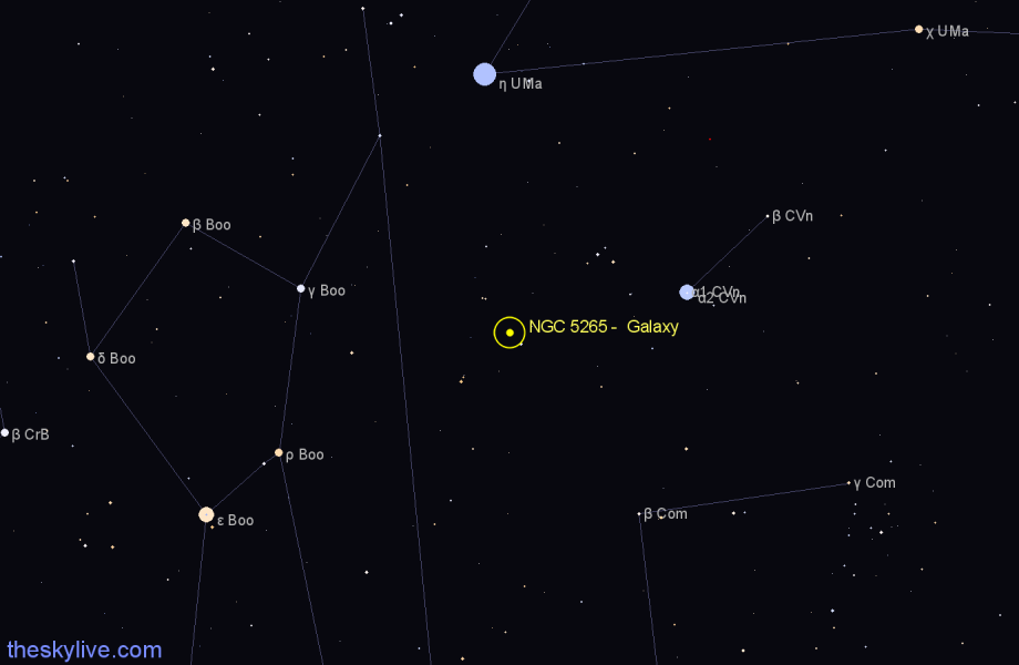 Finder chart NGC 5265 - Galaxy in Canes Venatici star
