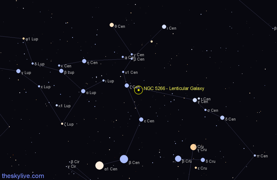 Finder chart NGC 5266 - Lenticular Galaxy in Centaurus star