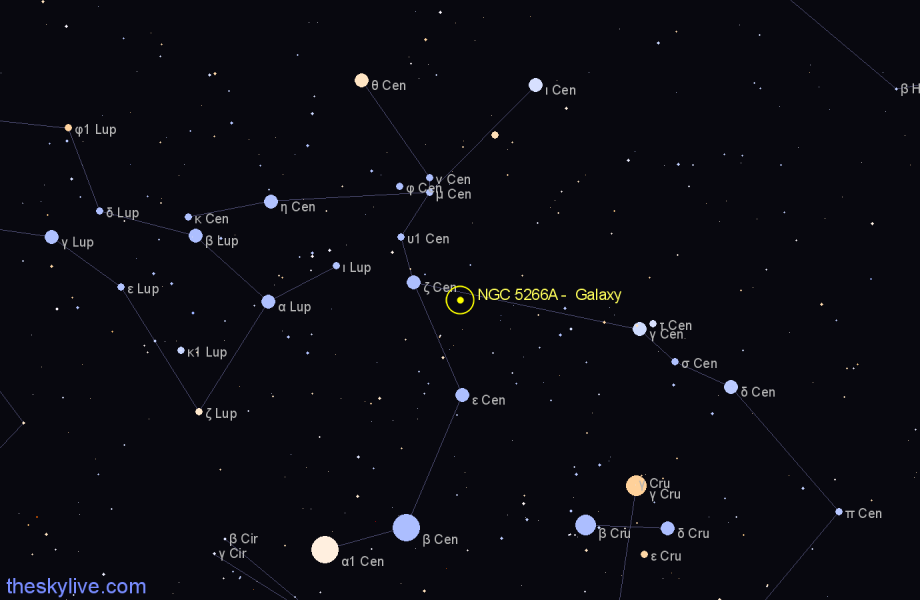 Finder chart NGC 5266A - Galaxy in Centaurus star