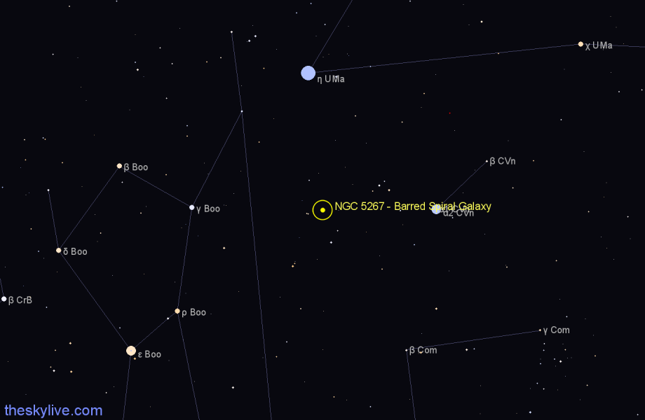 Finder chart NGC 5267 - Barred Spiral Galaxy in Canes Venatici star