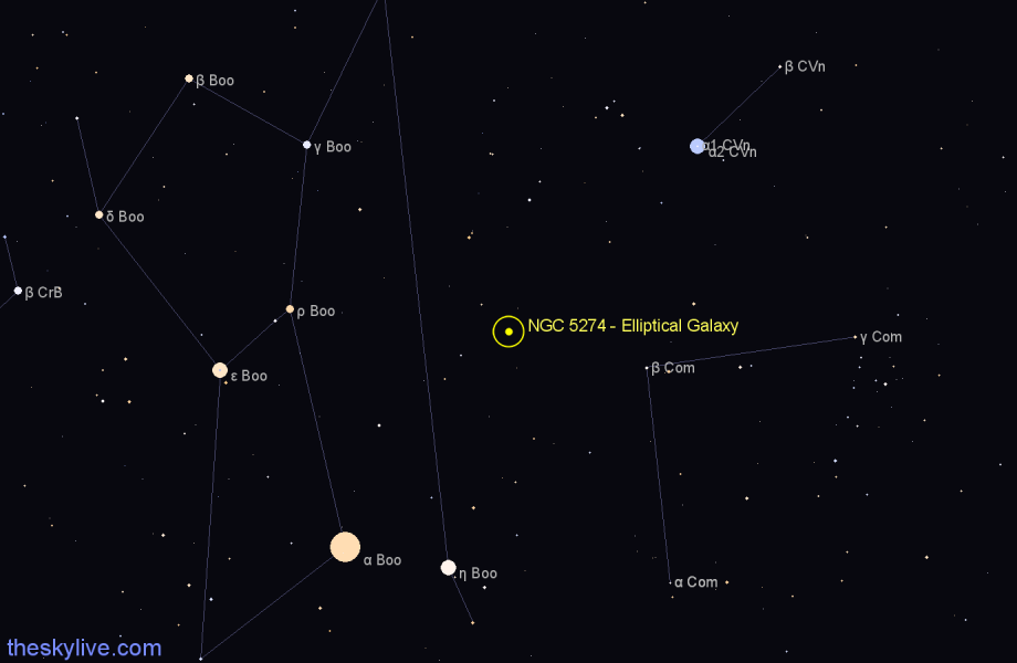 Finder chart NGC 5274 - Elliptical Galaxy in Canes Venatici star