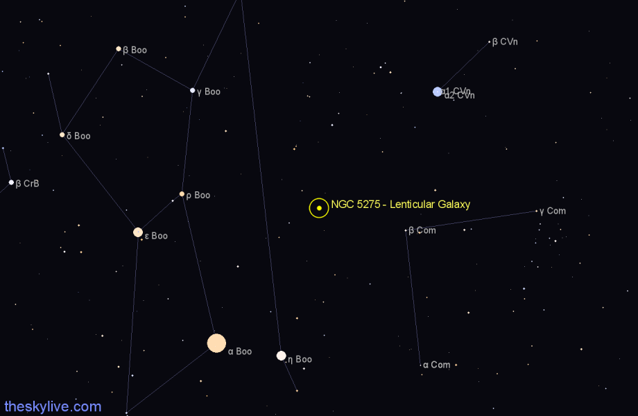 Finder chart NGC 5275 - Lenticular Galaxy in Canes Venatici star