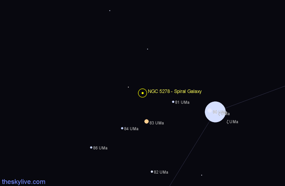 Finder chart NGC 5278 - Spiral Galaxy in Ursa Major star