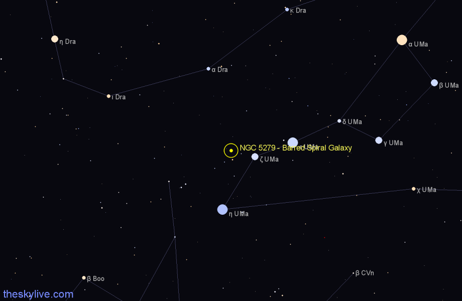 Finder chart NGC 5279 - Barred Spiral Galaxy in Ursa Major star