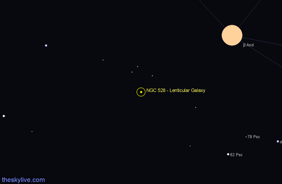 Finder chart NGC 528 - Lenticular Galaxy in Andromeda star