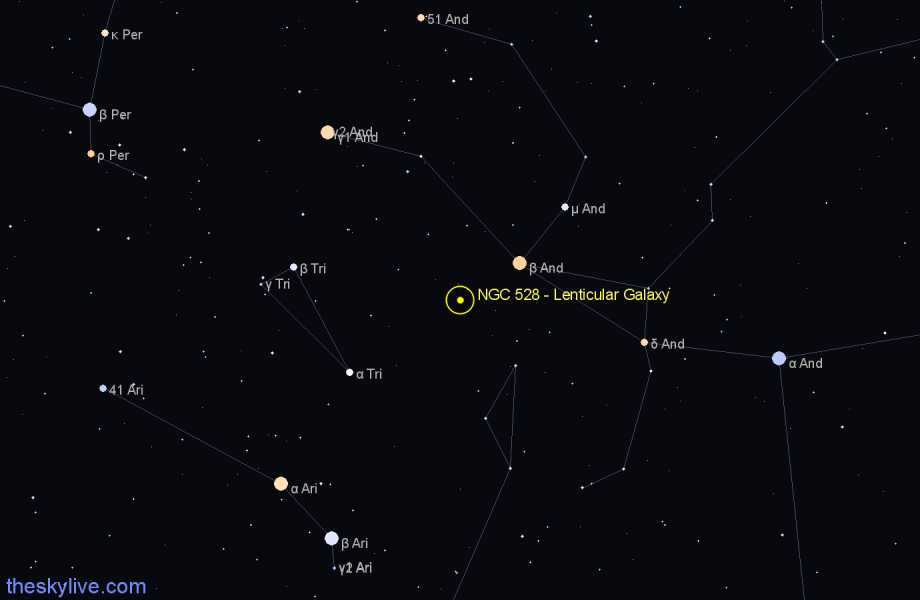 Finder chart NGC 528 - Lenticular Galaxy in Andromeda star