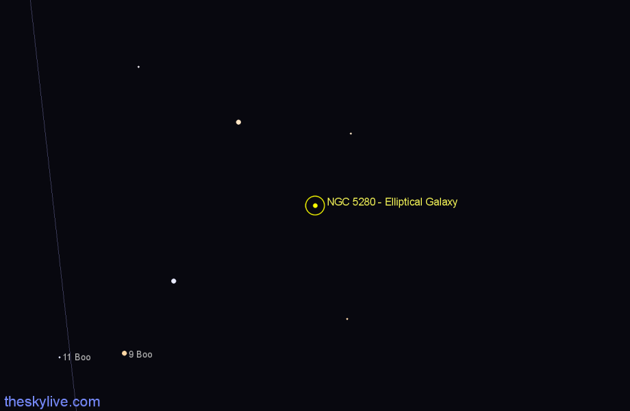 Finder chart NGC 5280 - Elliptical Galaxy in Canes Venatici star