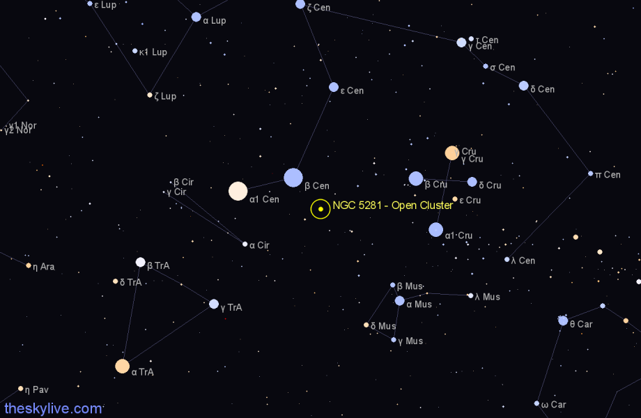 Finder chart NGC 5281 - Open Cluster in Centaurus star