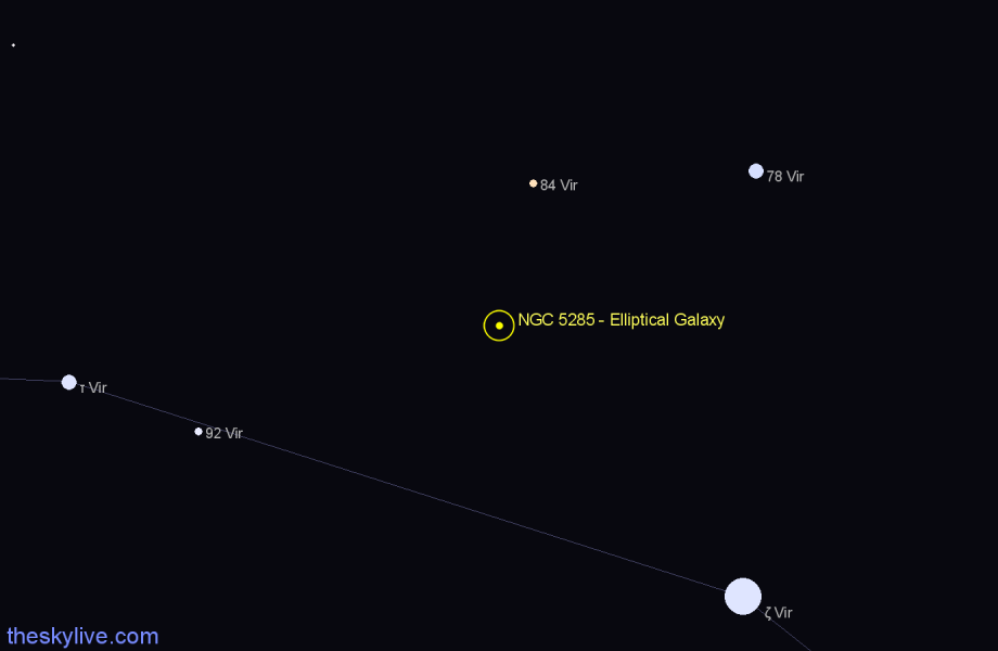 Finder chart NGC 5285 - Elliptical Galaxy in Virgo star