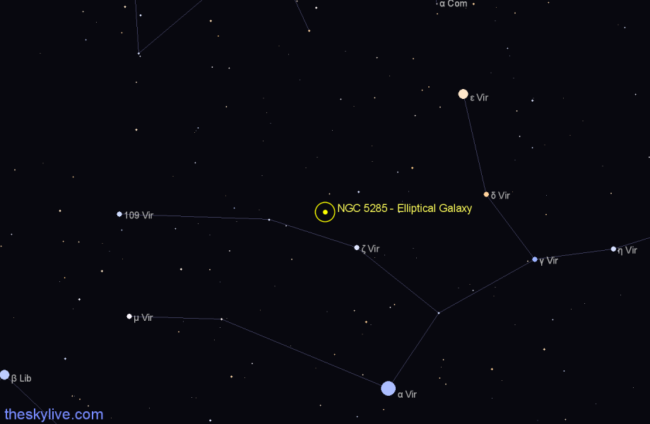 Finder chart NGC 5285 - Elliptical Galaxy in Virgo star