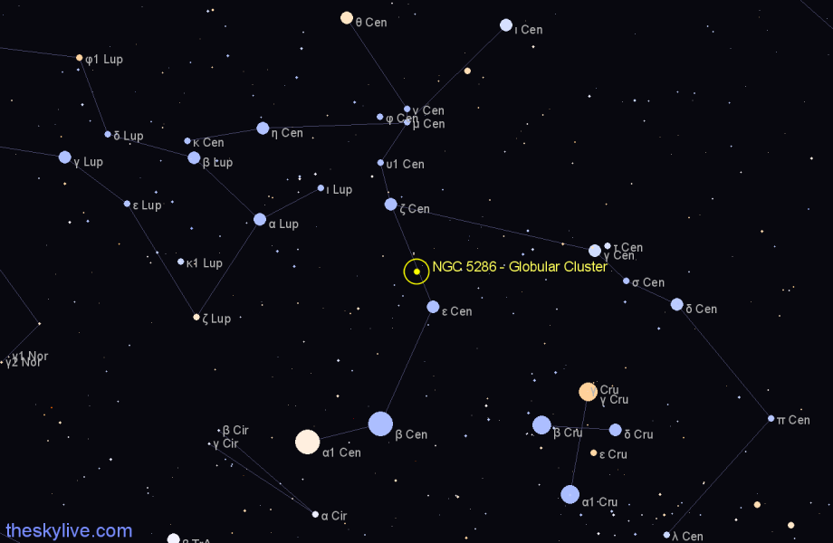 Finder chart NGC 5286 - Globular Cluster in Centaurus star