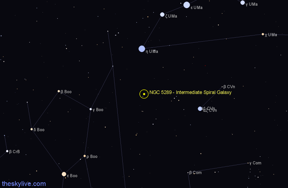 Finder chart NGC 5289 - Intermediate Spiral Galaxy in Canes Venatici star