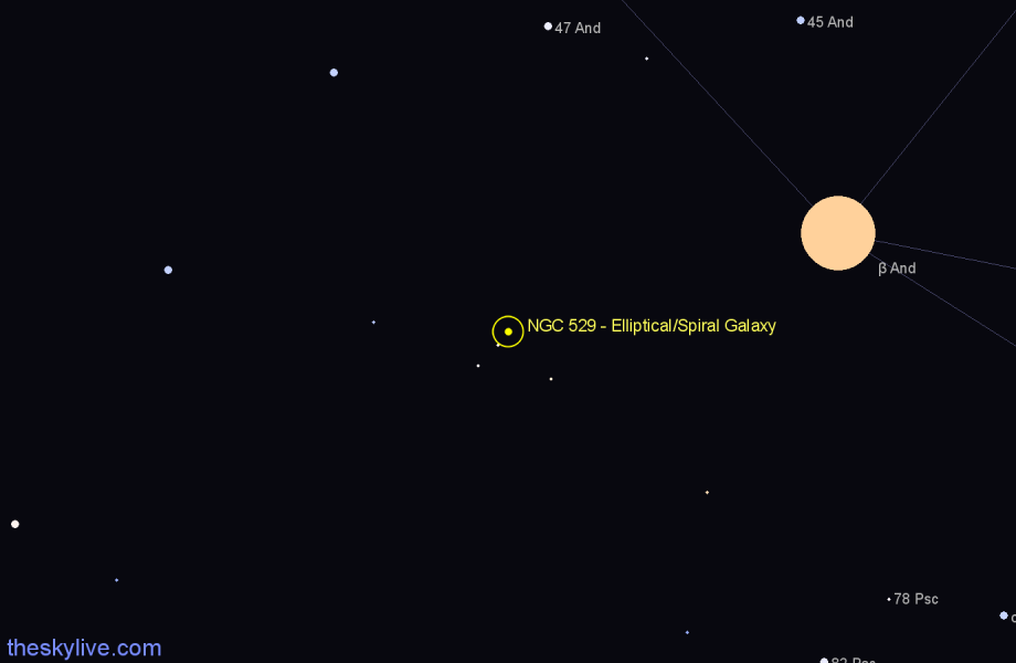 Finder chart NGC 529 - Elliptical/Spiral Galaxy in Andromeda star