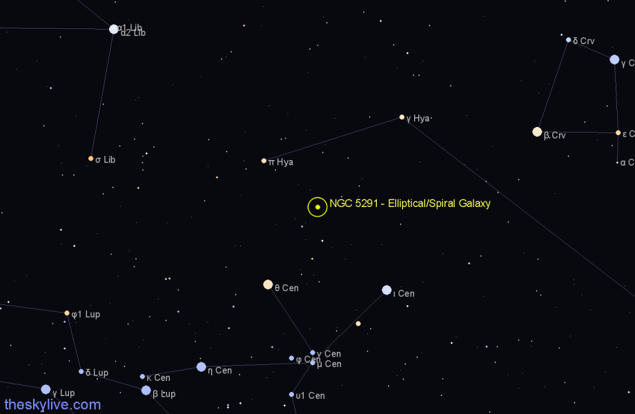 Finder chart NGC 5291 - Elliptical/Spiral Galaxy in Centaurus star