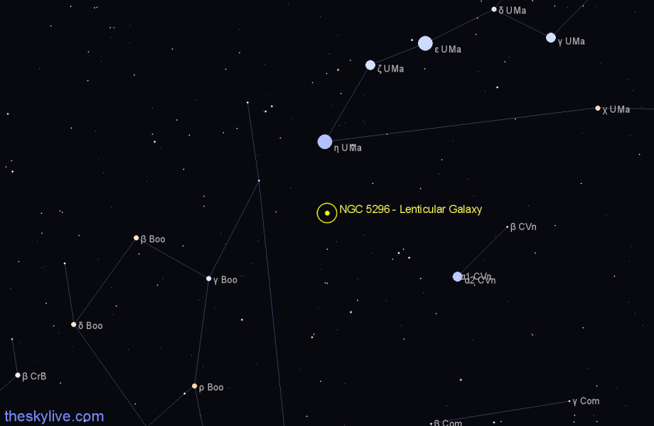 Finder chart NGC 5296 - Lenticular Galaxy in Canes Venatici star