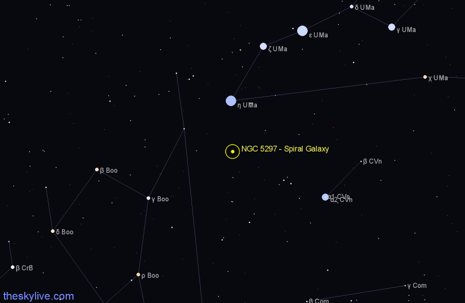 Finder chart NGC 5297 - Spiral Galaxy in Canes Venatici star