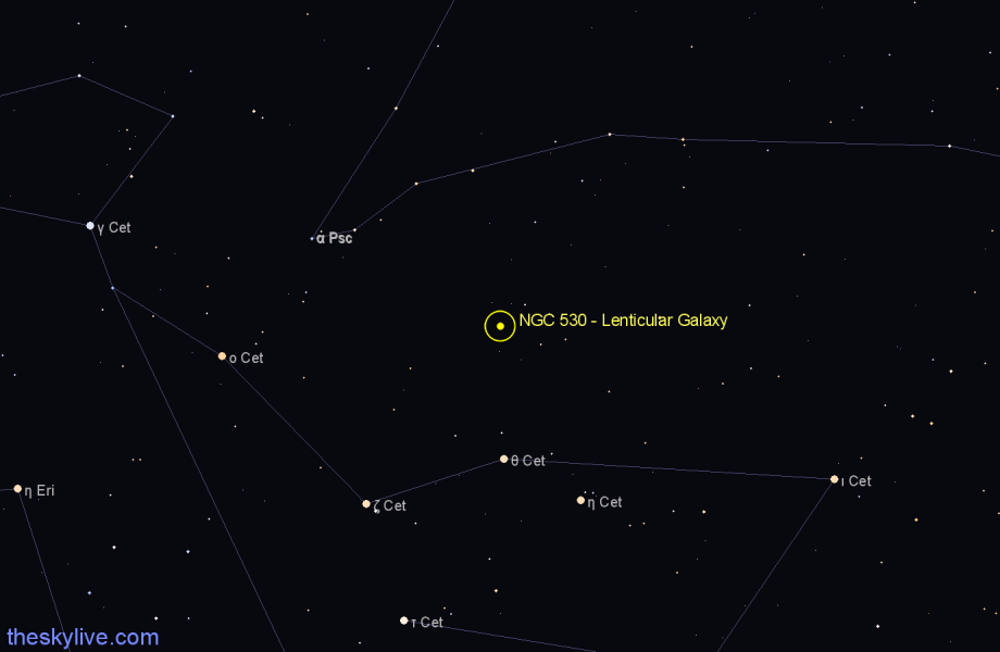 Finder chart NGC 530 - Lenticular Galaxy in Cetus star