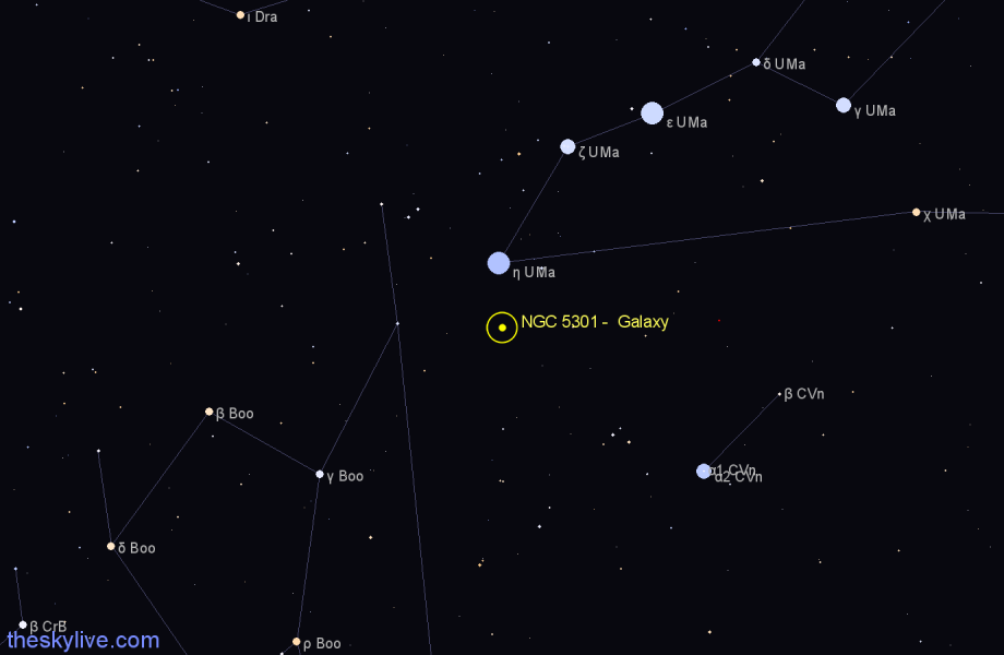 Finder chart NGC 5301 - Galaxy in Canes Venatici star
