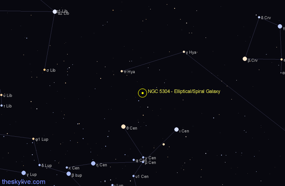 Finder chart NGC 5304 - Elliptical/Spiral Galaxy in Centaurus star