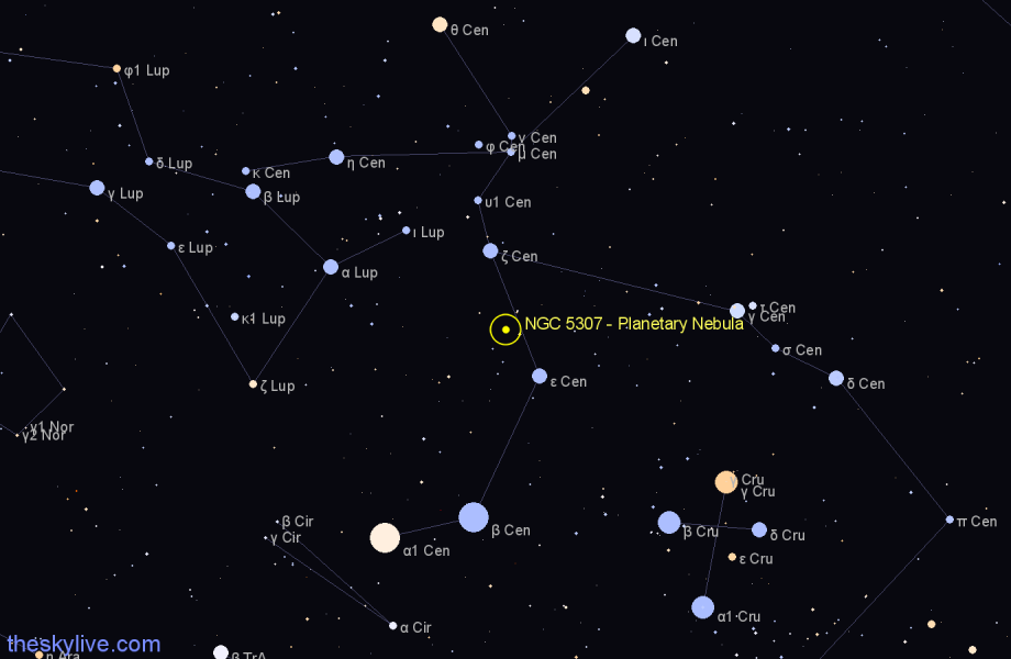 Finder chart NGC 5307 - Planetary Nebula in Centaurus star