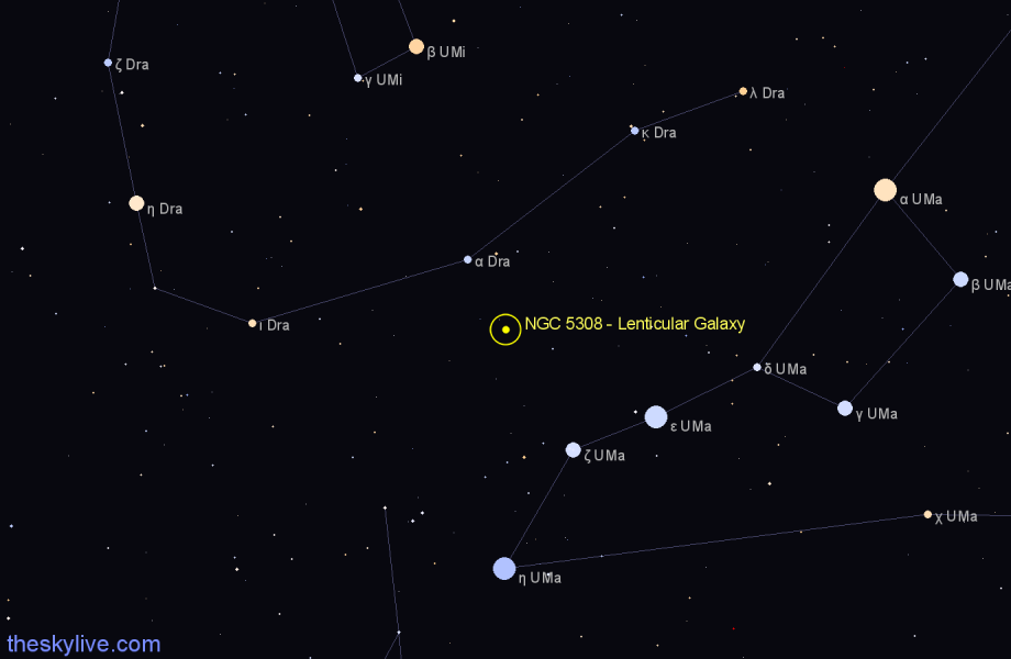 Finder chart NGC 5308 - Lenticular Galaxy in Ursa Major star