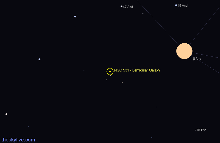 Finder chart NGC 531 - Lenticular Galaxy in Andromeda star