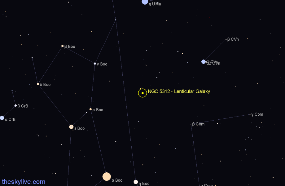 Finder chart NGC 5312 - Lenticular Galaxy in Canes Venatici star