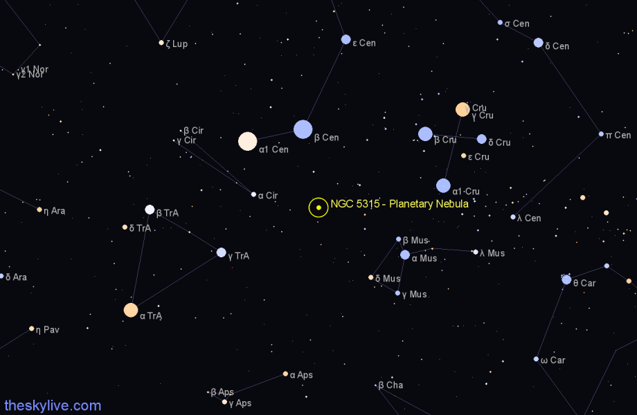 Finder chart NGC 5315 - Planetary Nebula in Circinus star