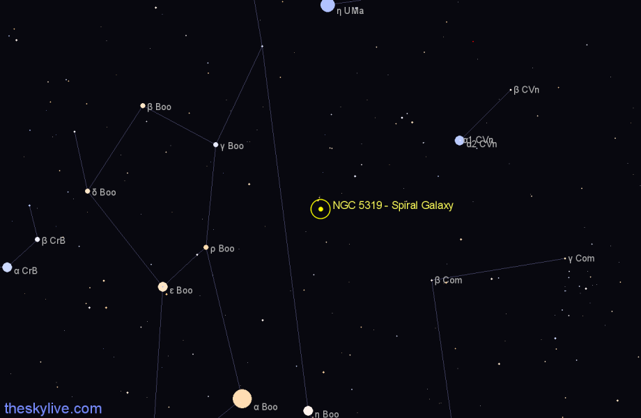 Finder chart NGC 5319 - Spiral Galaxy in Canes Venatici star