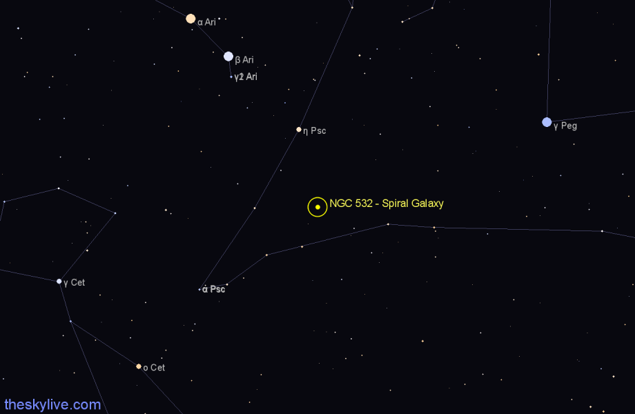 Finder chart NGC 532 - Spiral Galaxy in Pisces star