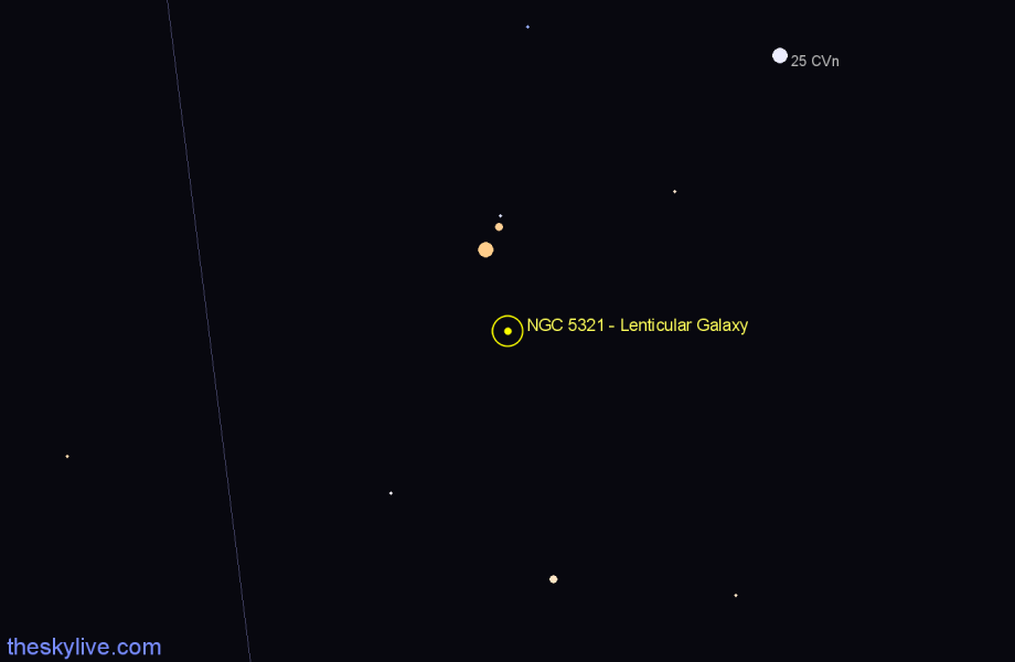 Finder chart NGC 5321 - Lenticular Galaxy in Canes Venatici star